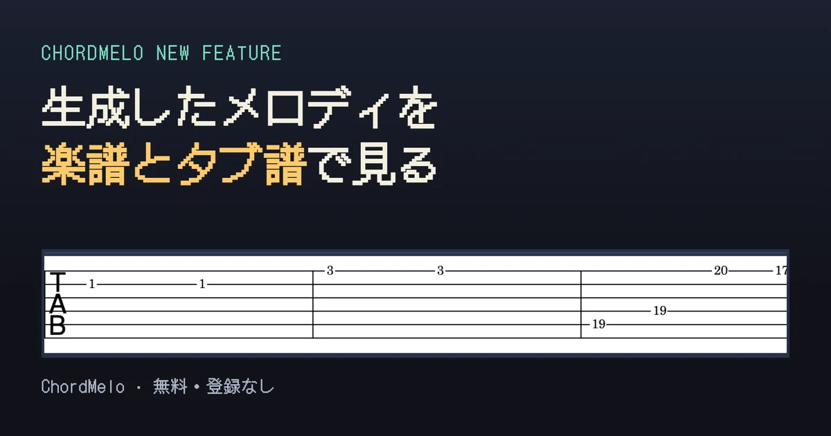 生成したメロディを楽譜とギタータブ譜で表示するChordMeloの新機能